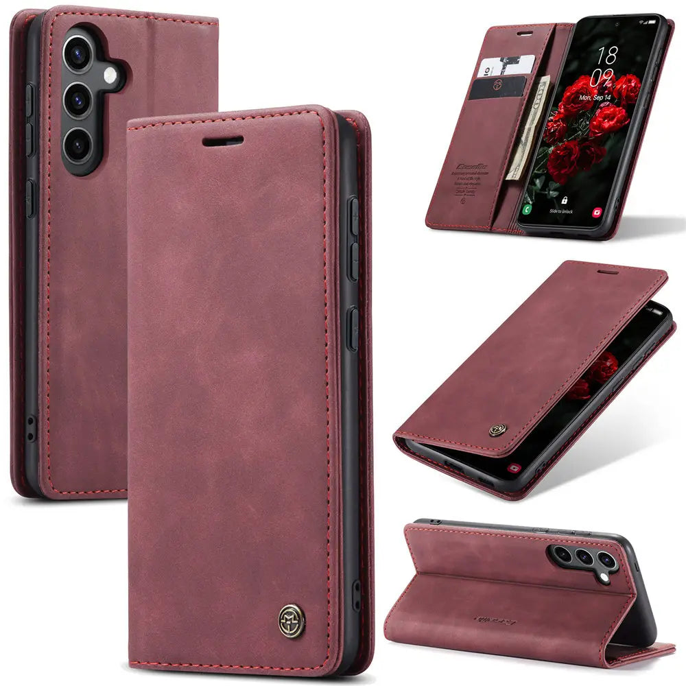 Funda de teléfono de cuero con tapa magnética S24FE para Samsung Galaxy S24 FE S24Plus Capa con ranura para tarjeta de crédito funda tipo billetera para Galaxy S24 Ultra