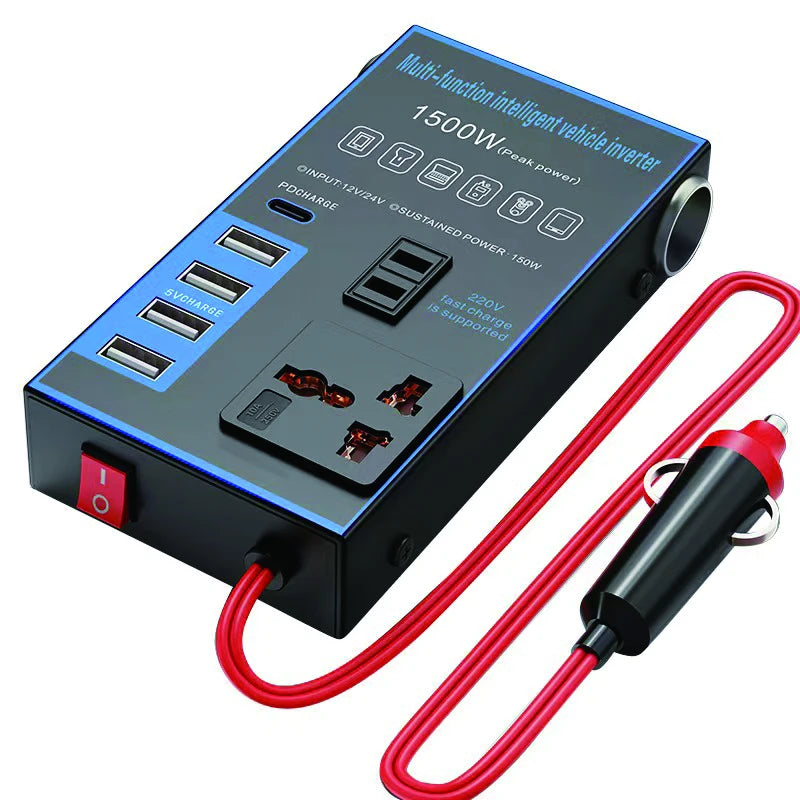 Inversor de corriente para coche de 1500W, 12V, 24V a 220V, carga USB para teléfono móvil, enchufe para el hogar, adaptador convertidor de cargador automático