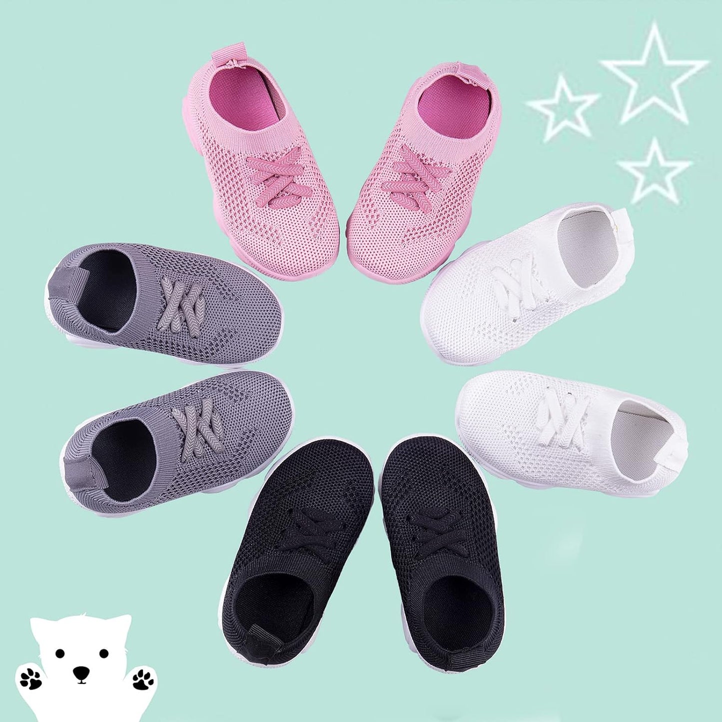Toddler Baby Girls Boys Tennis White Walking Barefoot Slip on Shoes 18-24 Months Size 5 Wide Toe Box Summer Soft Sole Flexible Dinosaur Cheer Shoes Breathable Outdoor Soccer Rubber Sneakers