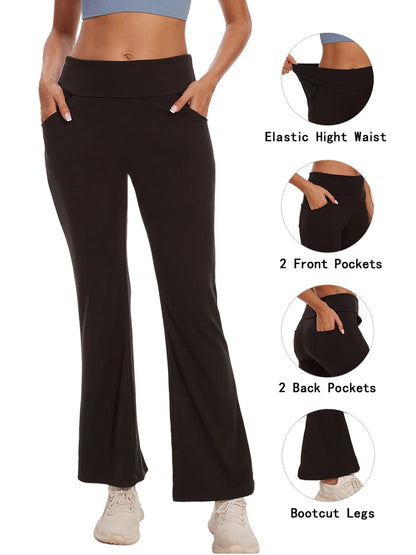 Womens Bootcut Yoga Pants Flare Workout Legging with Pockets High Waist Lightweight Bottoms Activewear Black M