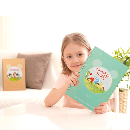 Magic Groove Handwriting Practice Copybook, Reusable A5 Learning Notebook for Kids, 5 Books with 2 Pens