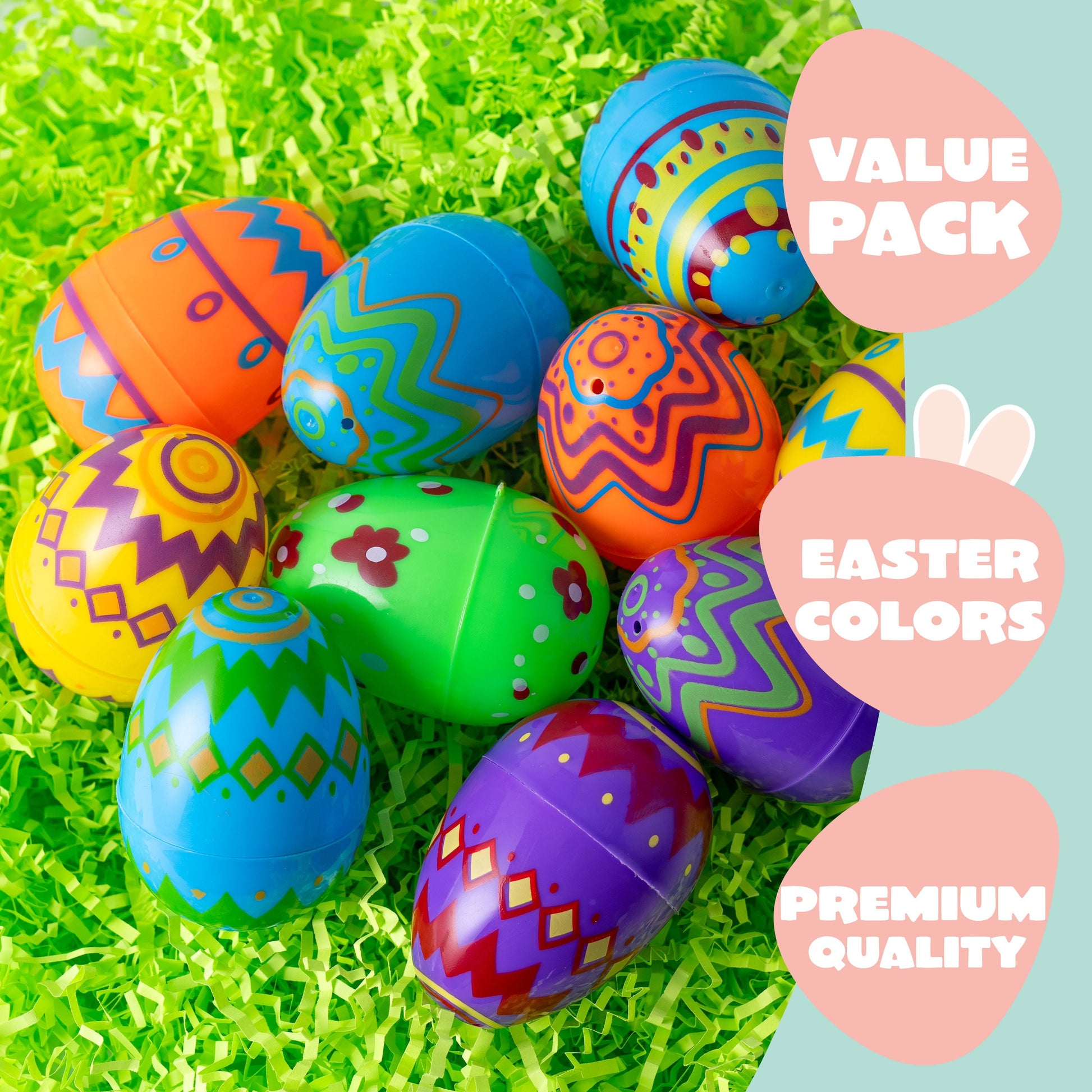 Printed Easter Eggs 36 Pcs 3.15", Plastic Fillable Empty Easter Eggs Bulk for Easter Hunt, Basket Stuffers Filler, Classroom Prize Supplies,Party Favors