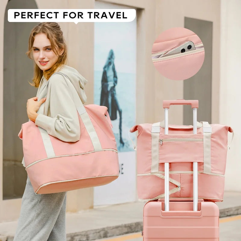 2 Piece Travel Duffel Bag Set Waterproof Carry-On Weekender Bag with Toiletry Bag, Lightweight Expandable Overnight Luggage for Women & Men
