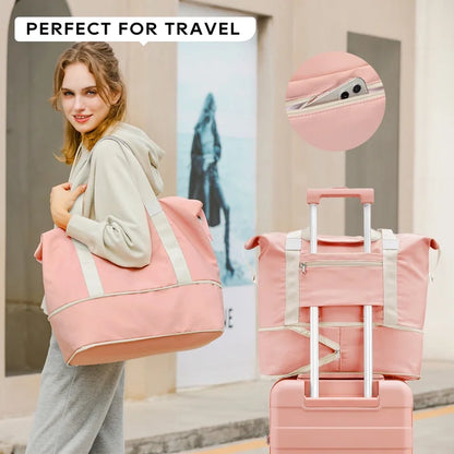 2 Piece Travel Duffel Bag Set Waterproof Carry-On Weekender Bag with Toiletry Bag, Lightweight Expandable Overnight Luggage for Women & Men
