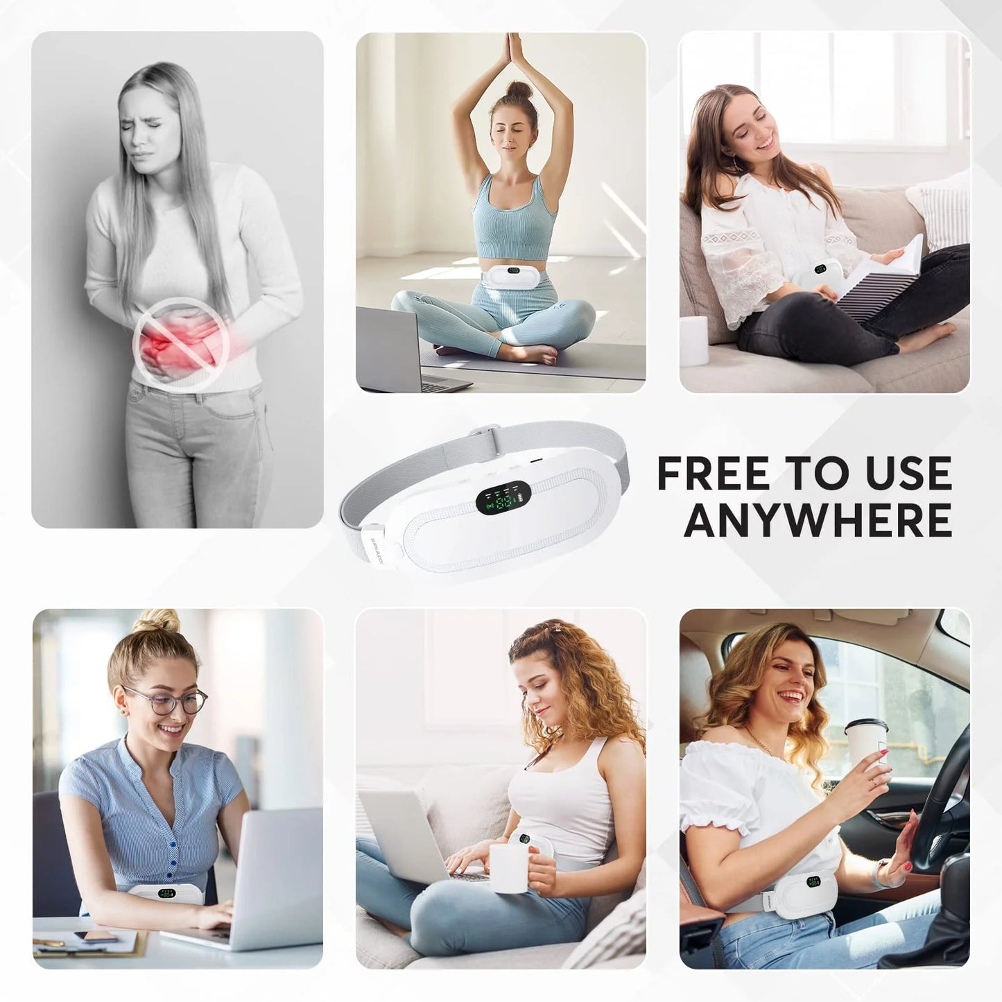 Portable Heating Pad for Period Comfort,1800Mah Cordless Period Heating Pad,3 Massage Modes Menstrual Heating Pad,Electric Rapid Fast Heating Period Comfort Heating Pad, Gifts for Women & Girl,White