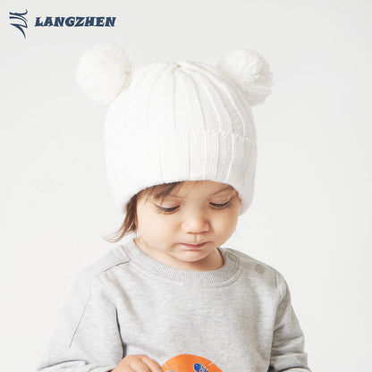 Winter Warm Knitted Baby Hats for Girls Pom Pom Kid Toddler Boys Beanies Cap with Fleece Lining