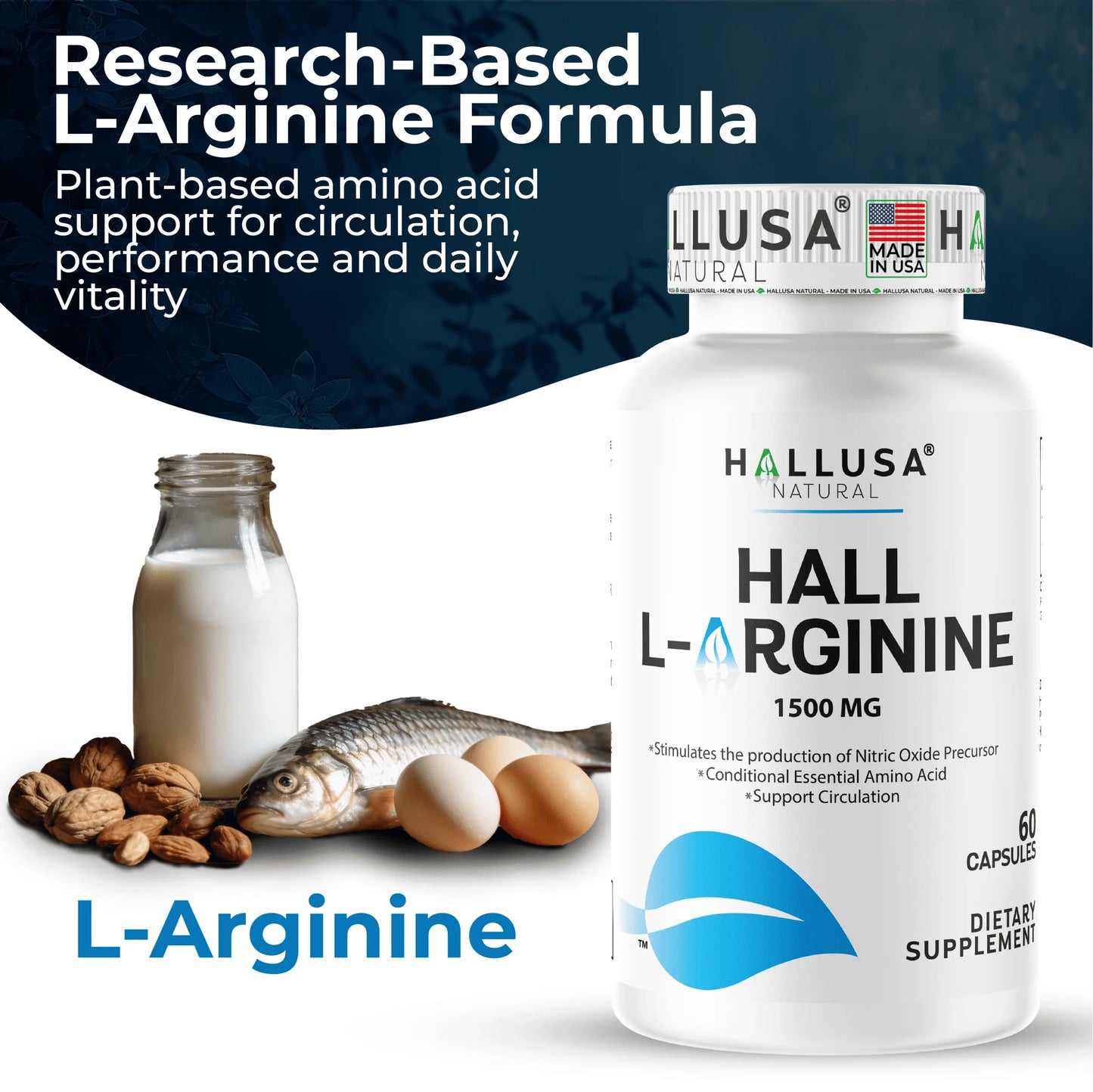 L-Arginine Nitric Oxide Supplement - 60 Caps for Heart & Athletic Health