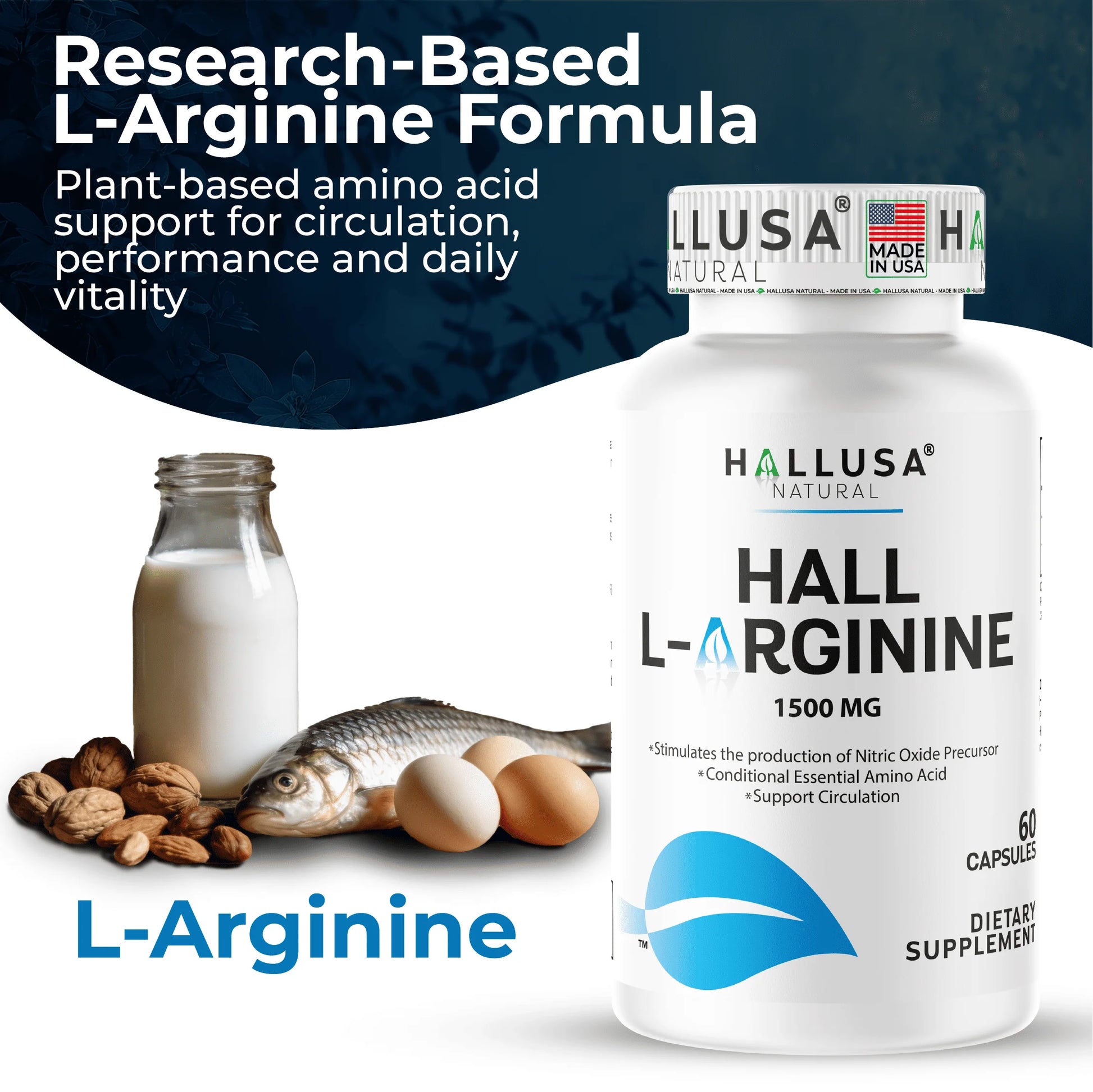 L-Arginine Nitric Oxide Supplement - 60 Caps for Heart & Athletic Health
