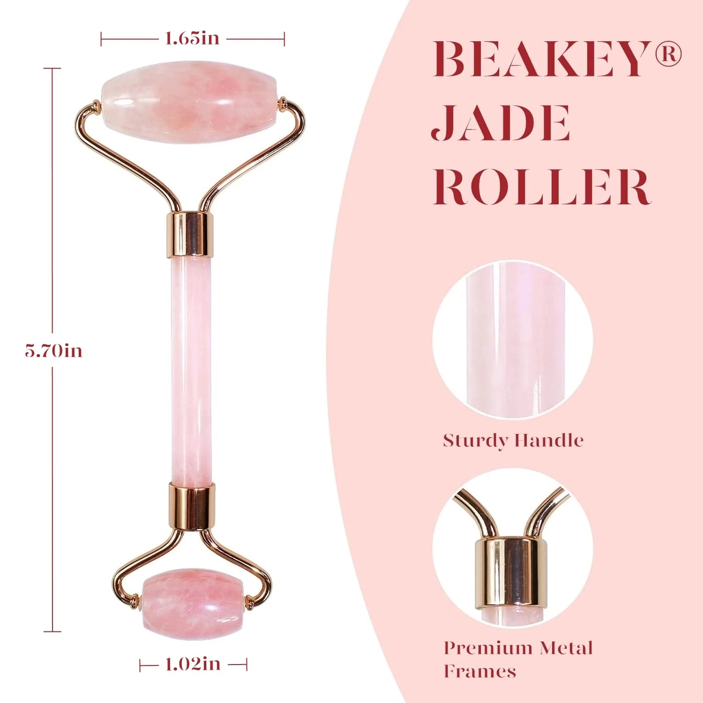Jade Roller & Gua Sha, Natural Jade Face Roller Facial Skin Care Skin Toning Devices, Pink