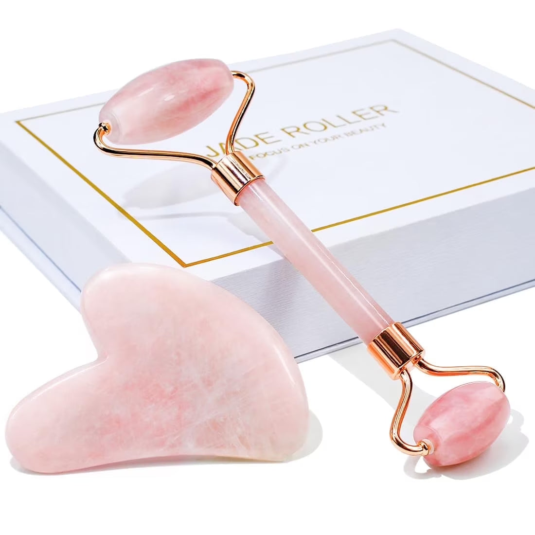 Jade Roller & Gua Sha, Natural Jade Face Roller Facial Skin Care Skin Toning Devices, Pink