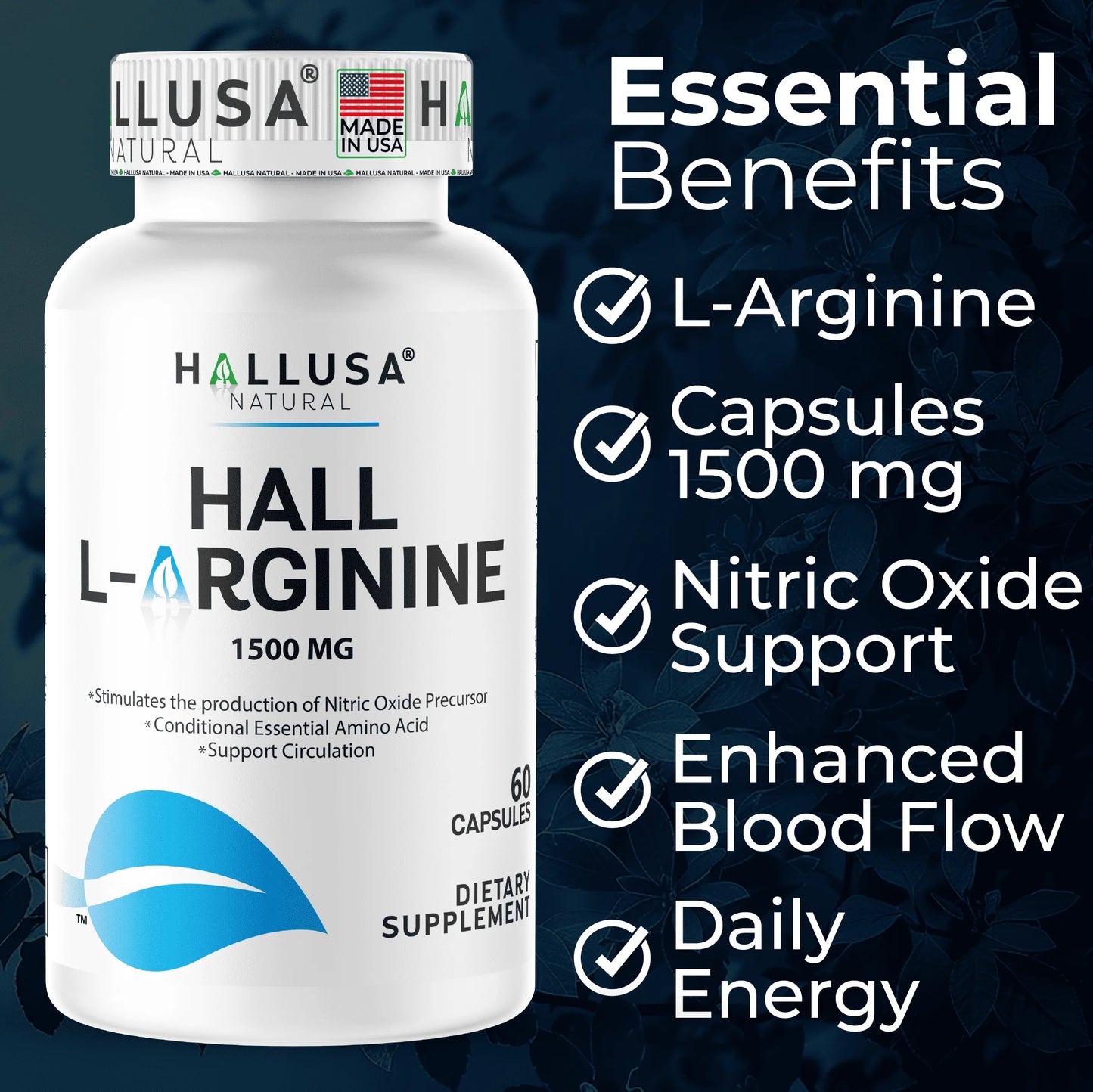 L-Arginine Nitric Oxide Supplement - 60 Caps for Heart & Athletic Health