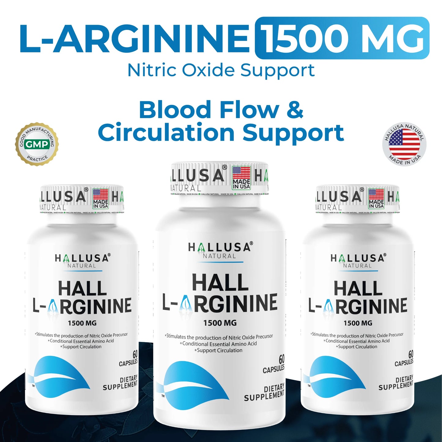 L-Arginine Nitric Oxide Supplement - 60 Caps for Heart & Athletic Health