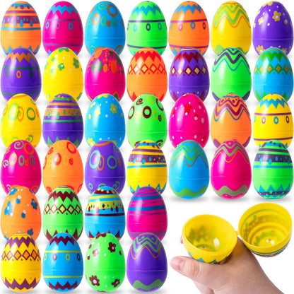 Printed Easter Eggs 36 Pcs 3.15", Plastic Fillable Empty Easter Eggs Bulk for Easter Hunt, Basket Stuffers Filler, Classroom Prize Supplies,Party Favors