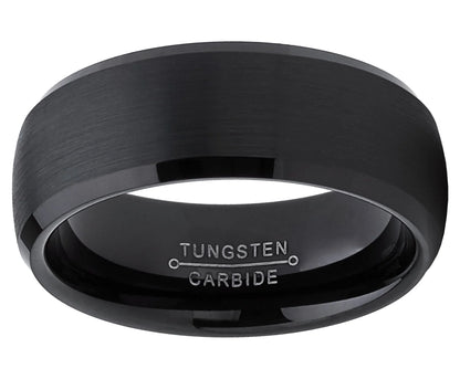 Mens Solid Black Tungsten Wedding Band Ring Dome 8Mm Comfort-Fit