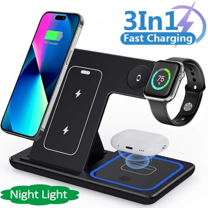 3-in-1 LED Fast Wireless Charger Stand Foldable Charging Station