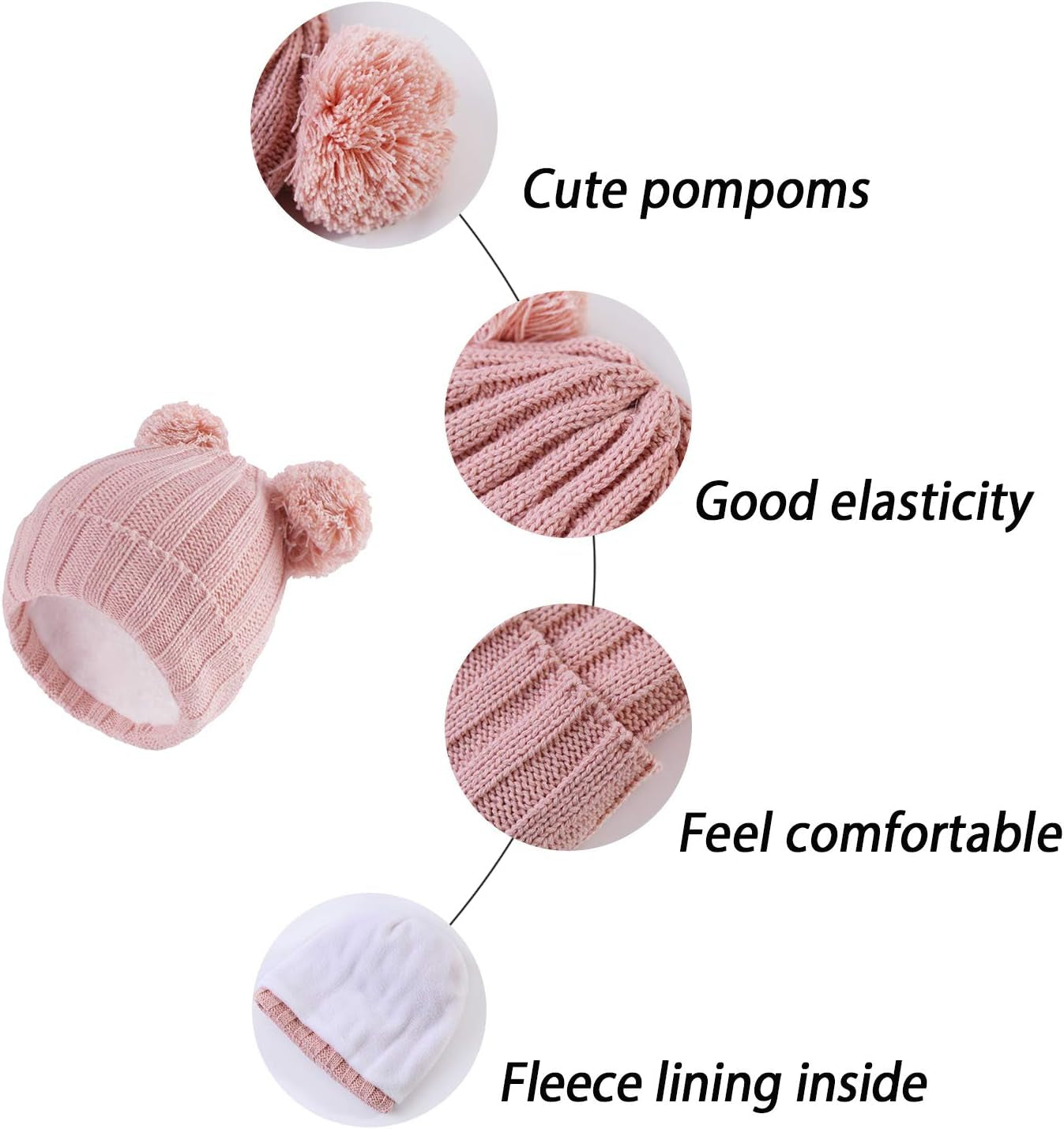 Winter Warm Knitted Baby Hats for Girls Pom Pom Kid Toddler Boys Beanies Cap with Fleece Lining