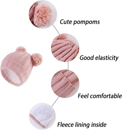 Winter Warm Knitted Baby Hats for Girls Pom Pom Kid Toddler Boys Beanies Cap with Fleece Lining