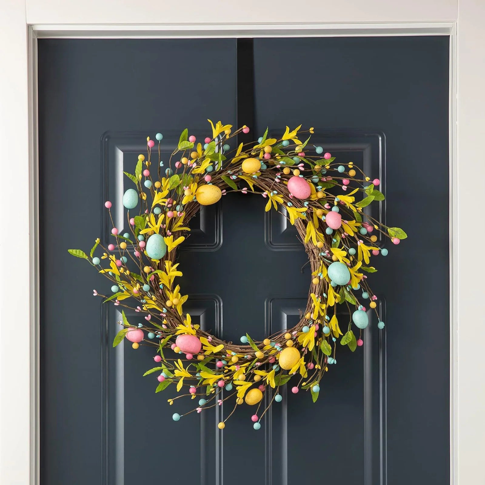 2PCS, Easter Bunny Wreath for Front Door,Easter Wreaths Artificial Easter Egg Rabbit Garland,Easter Decor,13.7X11.8Inch