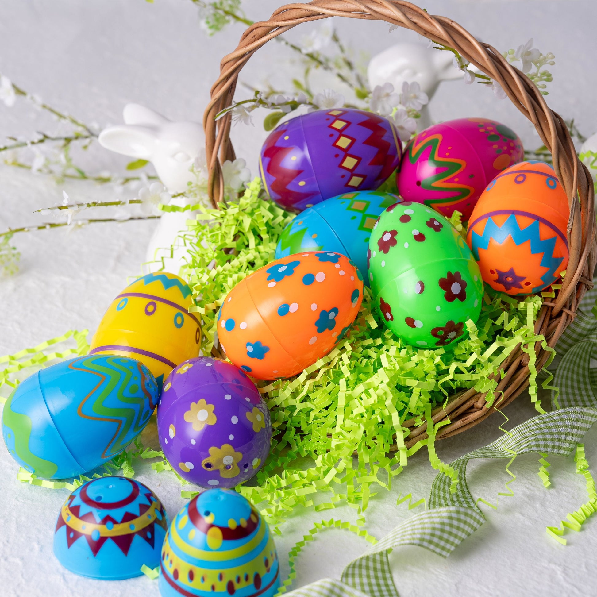 Printed Easter Eggs 36 Pcs 3.15", Plastic Fillable Empty Easter Eggs Bulk for Easter Hunt, Basket Stuffers Filler, Classroom Prize Supplies,Party Favors