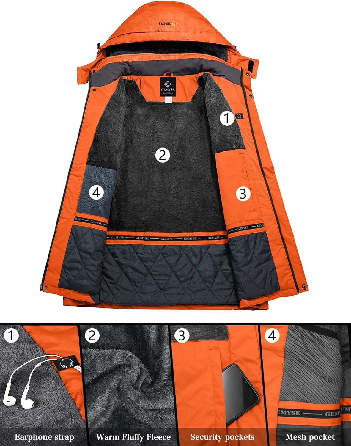Men'S Mountain Waterproof Ski Snow Jacket Winter Windproof Rain Jacket