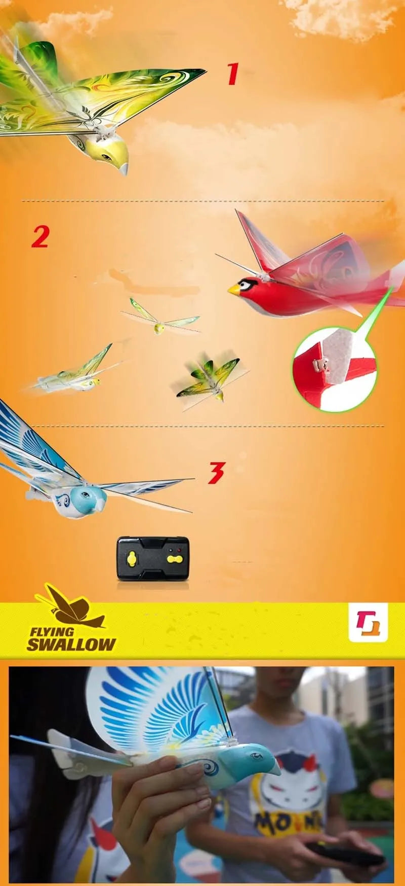 2.4GHz RC Plane RC Bird Remote Control Toys E-bird Flying Electronic Birds Mini RC Drone Toys for Birthday Gifts Boys Girls