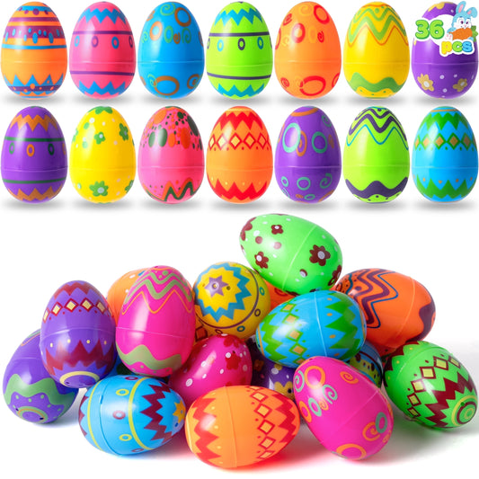 Printed Easter Eggs 36 Pcs 3.15", Plastic Fillable Empty Easter Eggs Bulk for Easter Hunt, Basket Stuffers Filler, Classroom Prize Supplies,Party Favors