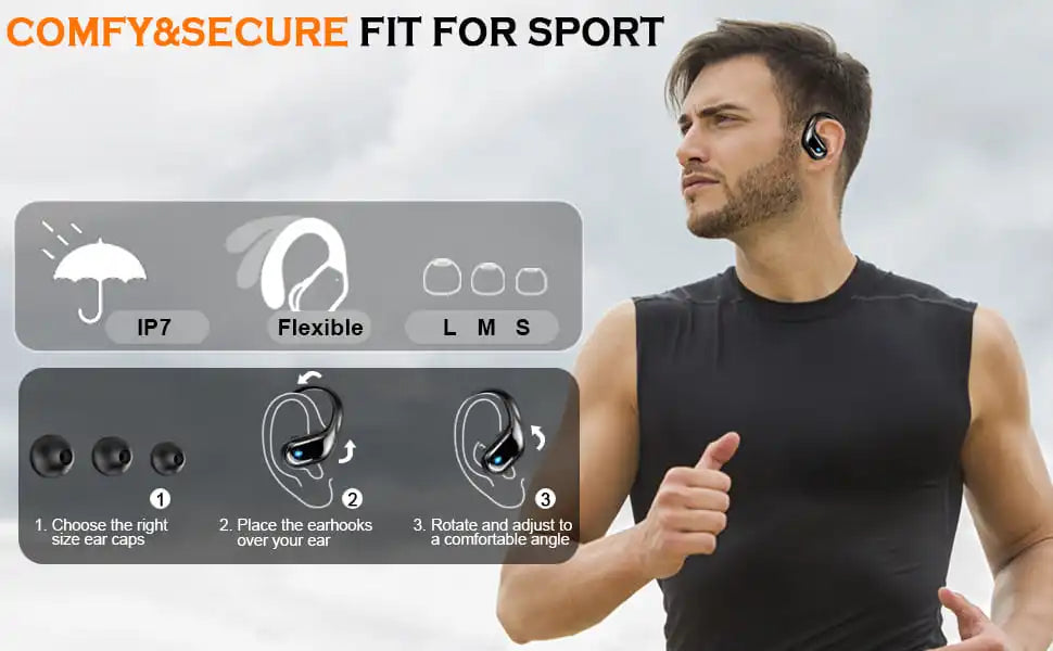 75Hrs Bluetooth 5.3 Headphones, IP7 Waterproof Wireless Earbuds with ENC Noise Cancelling Mic, Deep Bass for Sports, Workout and Gym