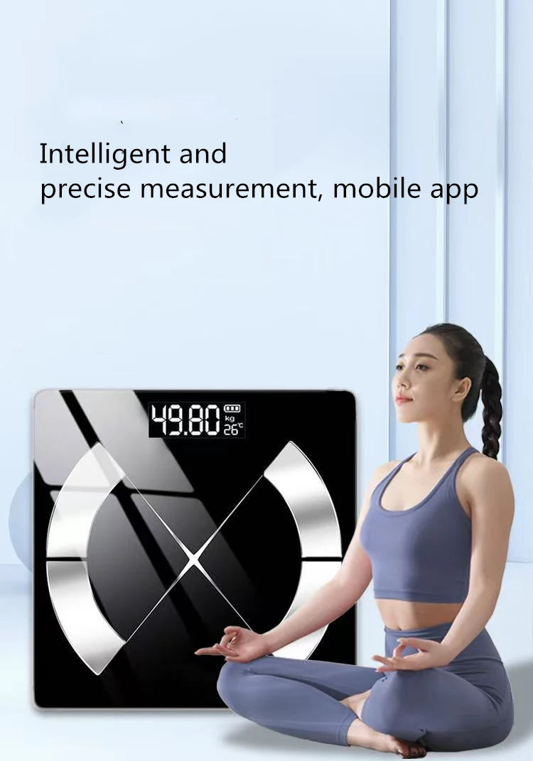 Bluetooth Fat Scale, Accurate Smart Digital Bathroom Weight Scale, Wireless Weight Scale, USB Rechargeable Smartphone App