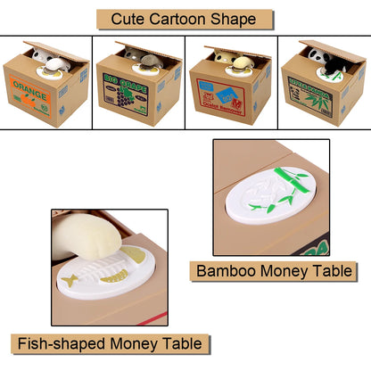Hucha electrónica de plástico para niños, caja de ahorro de dinero, lindo Panda automatizado, gato, robar monedas, regalo
