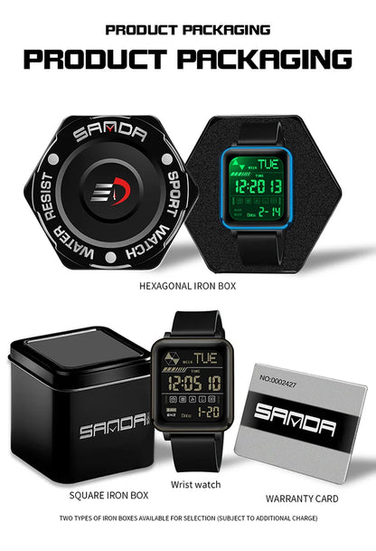SANDA 6159 relojes electrónicos de moda para hombres reloj despertador multifuncional luminoso de silicona resistente al agua reloj Digital para estudiantes