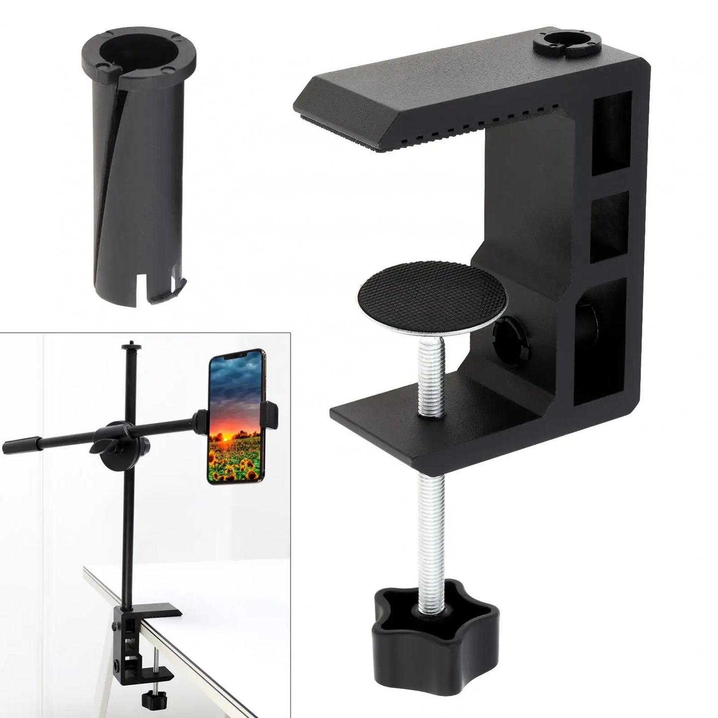 2-in-1 Heavy Duty Table Mounting Clamp, Metal Desktop Clamp, Microphone Clamp Holder for Microphone Suspension Boom Scissor Arm/Desk Lamp