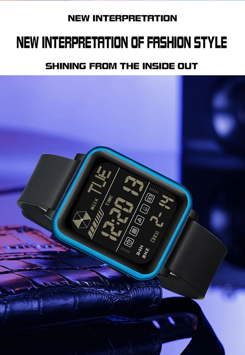 SANDA 6159 relojes electrónicos de moda para hombres reloj despertador multifuncional luminoso de silicona resistente al agua reloj Digital para estudiantes