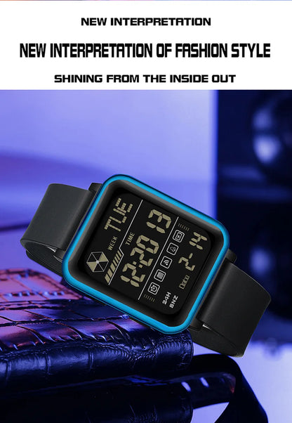 SANDA 6159 relojes electrónicos de moda para hombres reloj despertador multifuncional luminoso de silicona resistente al agua reloj Digital para estudiantes