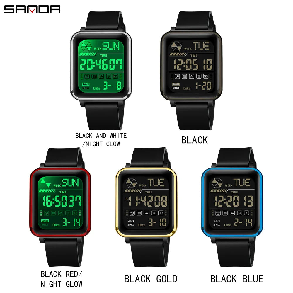 SANDA 6159 relojes electrónicos de moda para hombres reloj despertador multifuncional luminoso de silicona resistente al agua reloj Digital para estudiantes