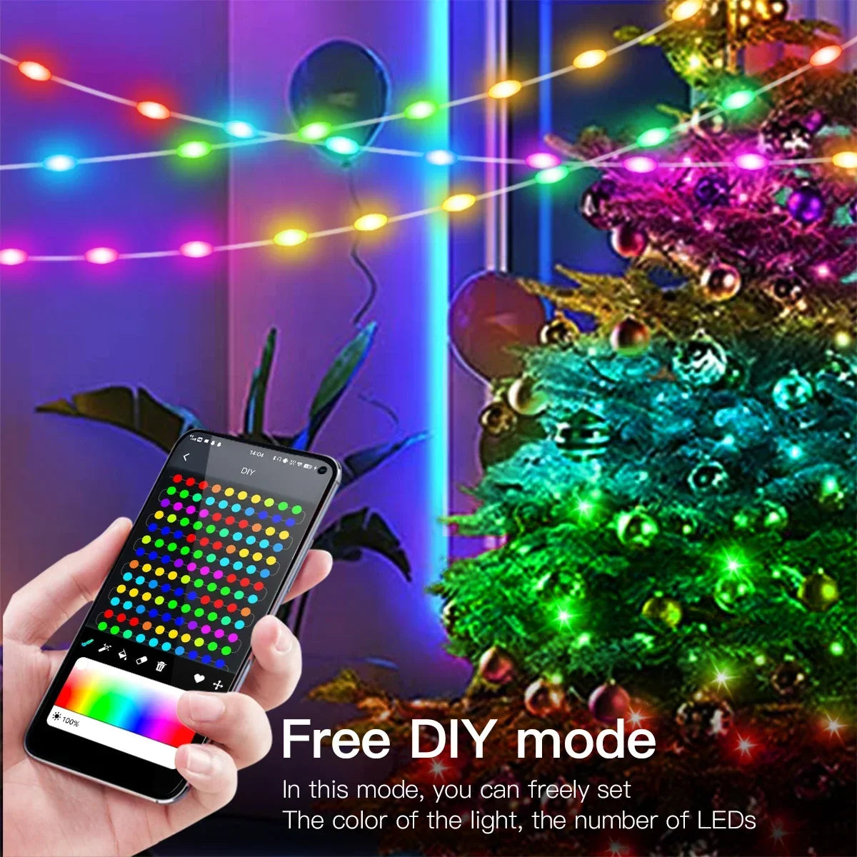 20M RGBIC USB 5V LED String Light Bluetooth Music App WS2812 Programmable DIY Fairy Lights Birthday Party Garland Christmas Decoration