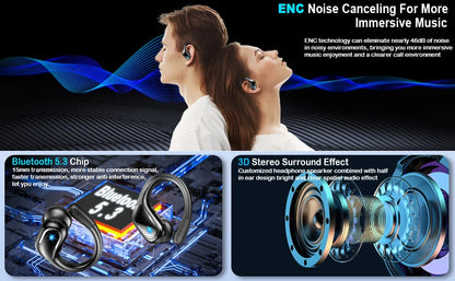 75Hrs Bluetooth 5.3 Headphones, IP7 Waterproof Wireless Earbuds with ENC Noise Cancelling Mic, Deep Bass for Sports, Workout and Gym