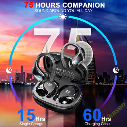 75Hrs Bluetooth 5.3 Headphones, IP7 Waterproof Wireless Earbuds with ENC Noise Cancelling Mic, Deep Bass for Sports, Workout and Gym