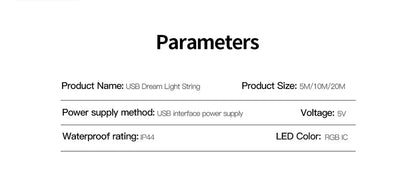 20M RGBIC USB 5V LED String Light Bluetooth Music App WS2812 Programmable DIY Fairy Lights Birthday Party Garland Christmas Decoration