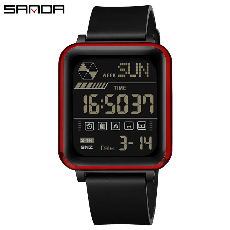 SANDA 6159 relojes electrónicos de moda para hombres reloj despertador multifuncional luminoso de silicona resistente al agua reloj Digital para estudiantes