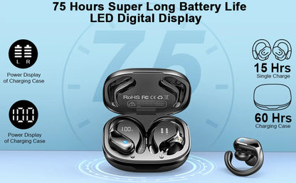 75Hrs Bluetooth 5.3 Headphones, IP7 Waterproof Wireless Earbuds with ENC Noise Cancelling Mic, Deep Bass for Sports, Workout and Gym