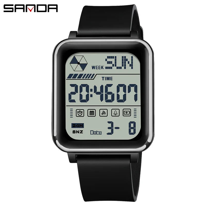 SANDA 6159 relojes electrónicos de moda para hombres reloj despertador multifuncional luminoso de silicona resistente al agua reloj Digital para estudiantes