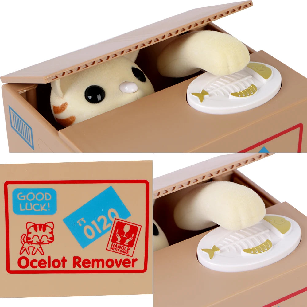 Hucha electrónica de plástico para niños, caja de ahorro de dinero, lindo Panda automatizado, gato, robar monedas, regalo