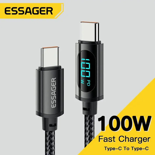 Essager Type C to Type C Cable 100W PD Fast Charger USB C to USB C Display Cable for Xiaomi POCO F3 Realme Macbook iPad