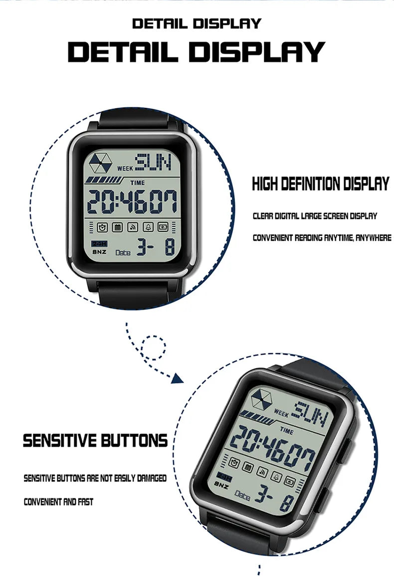 SANDA 6159 relojes electrónicos de moda para hombres reloj despertador multifuncional luminoso de silicona resistente al agua reloj Digital para estudiantes