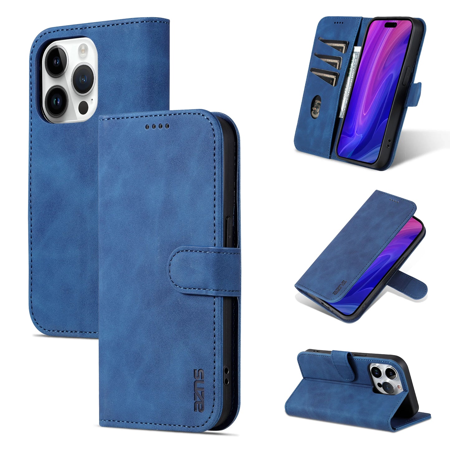 Funda para iPhone 13 15 Pro Max funda de teléfono con bolsillo para tarjetas para IPhone 14 12 11 XS 8Plus 7P 6P 13Pro SE2 Cartera de cuero genuino de alta calidad