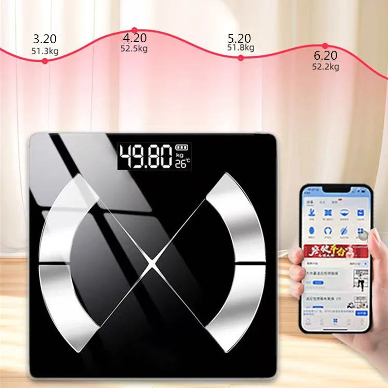 Bluetooth Fat Scale, Accurate Smart Digital Bathroom Weight Scale, Wireless Weight Scale, USB Rechargeable Smartphone App