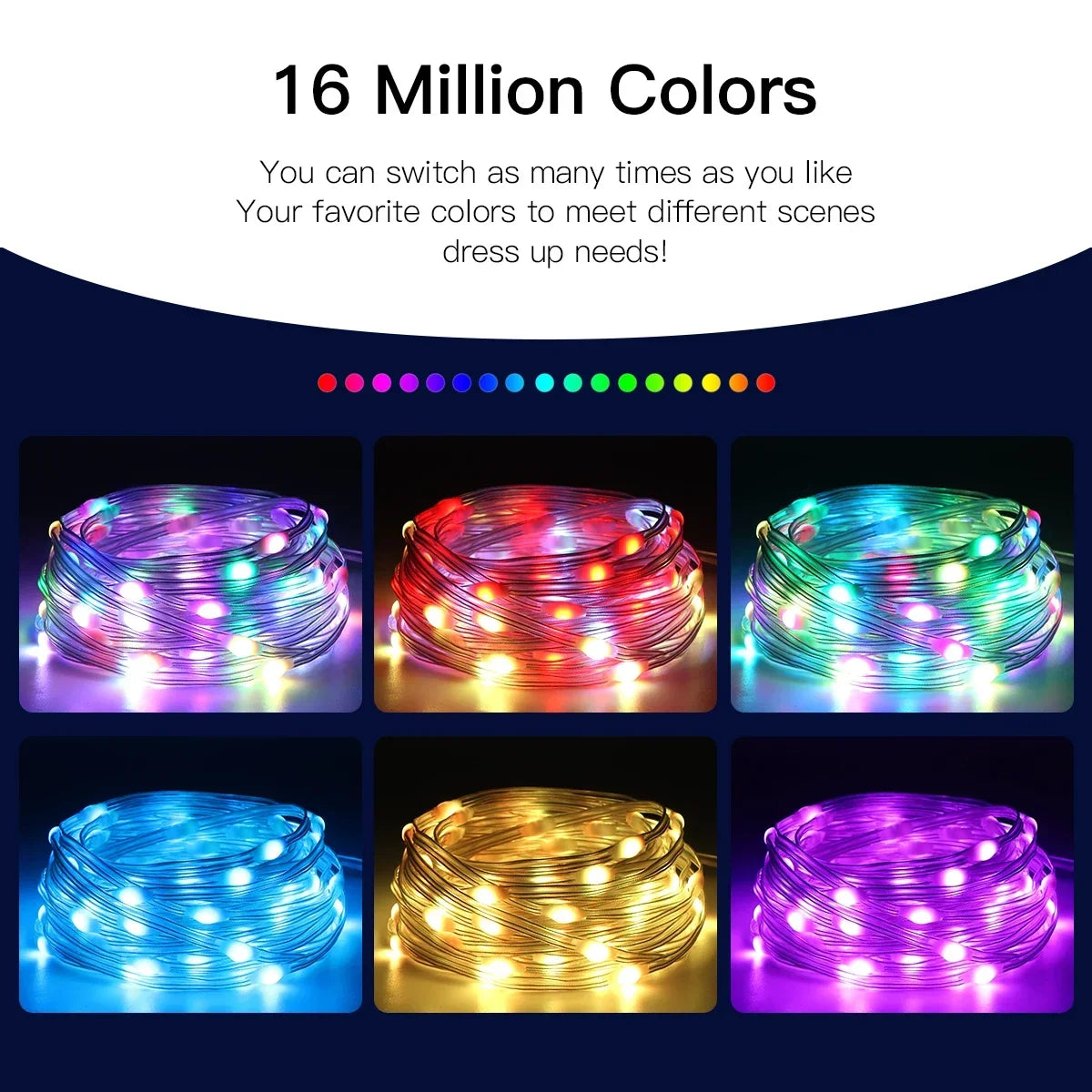 20M RGBIC USB 5V LED String Light Bluetooth Music App WS2812 Programmable DIY Fairy Lights Birthday Party Garland Christmas Decoration