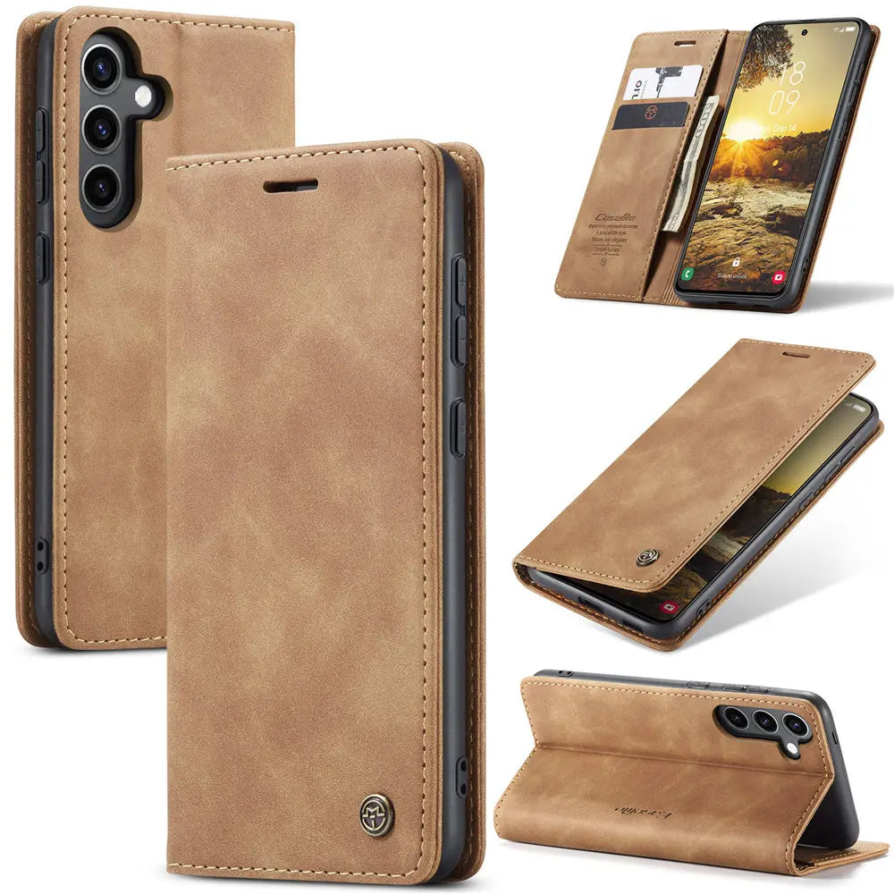Funda de teléfono de cuero con tapa magnética S24FE para Samsung Galaxy S24 FE S24Plus Capa con ranura para tarjeta de crédito funda tipo billetera para Galaxy S24 Ultra
