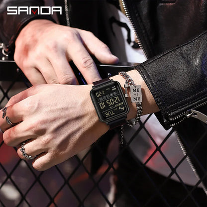 SANDA 6159 relojes electrónicos de moda para hombres reloj despertador multifuncional luminoso de silicona resistente al agua reloj Digital para estudiantes