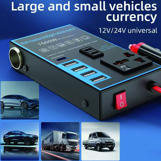 1500W Auto-Wechselrichter, 12V 24V auf 220V, USB-Ladefunktion für Mobiltelefone, Haushaltssteckdose, Auto-Ladegerät-Adapter-Konverter